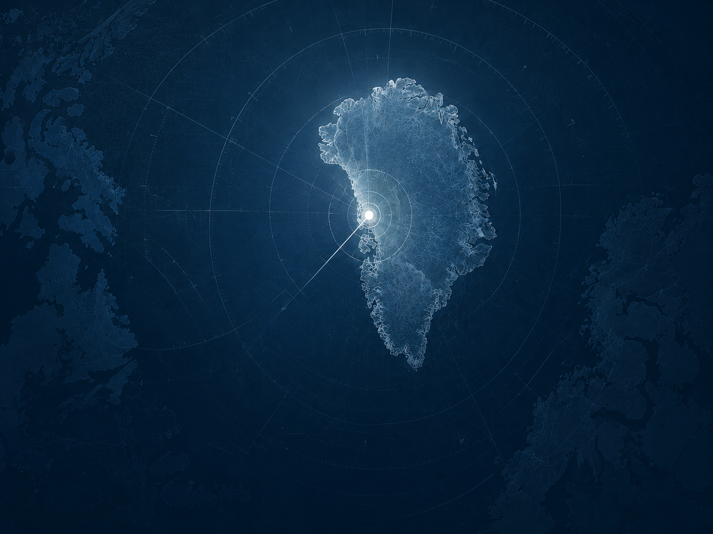 Radar-style illustration of Greenland marking Pituffik Space Base